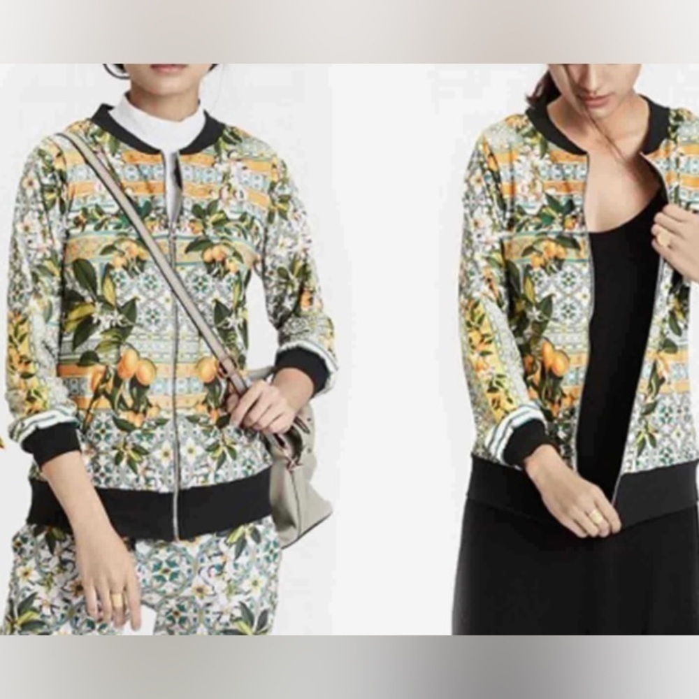 Falguni & Shane Peacock X Label Life Bomber Jacket Size Small Floral Fruit Print